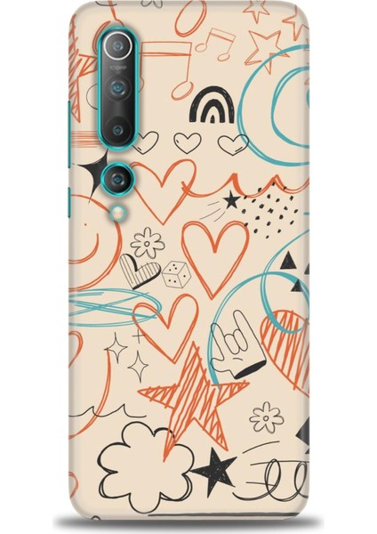 Xiaomi Mi 10 Kılıf Hd Baskılı Kılıf - Notalar Turuncu