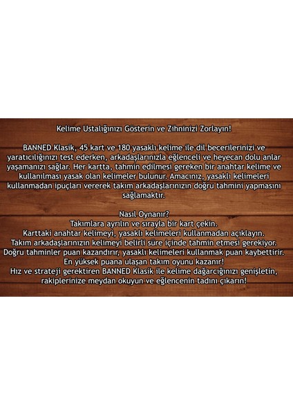 Yasaklı Kelime Oyunu Klasik modelleri