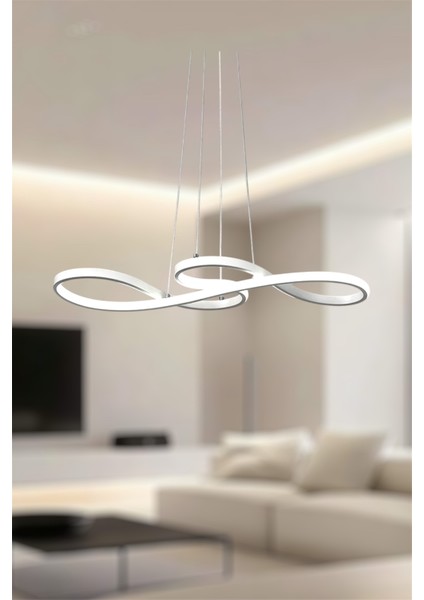 Modern Beyaz Yılan Model Tek Renk LED Avize