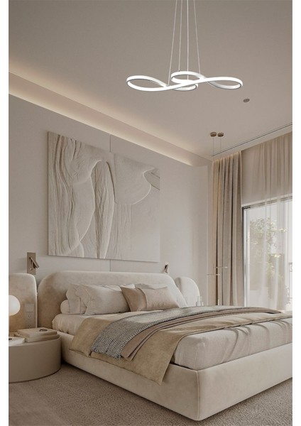 Modern Beyaz Yılan Model Tek Renk LED Avize