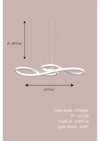 Modern Beyaz Yılan Model Tek Renk LED Avize