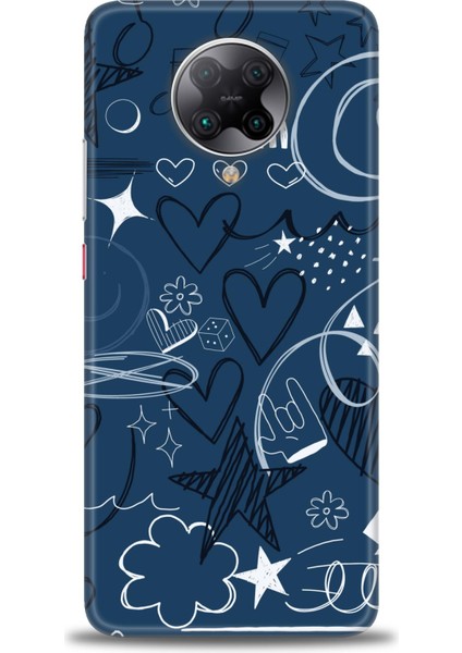 Xiaomi Poco F2 Pro Kılıf Hd Baskılı Kılıf - Notalar ve Kalpler Mavi