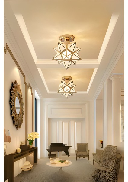 Mira Model Yıldız Gold Renk Kaplama Metal Salon Yatak Mutfak Hol Modern Tavan Plafonyer Avize