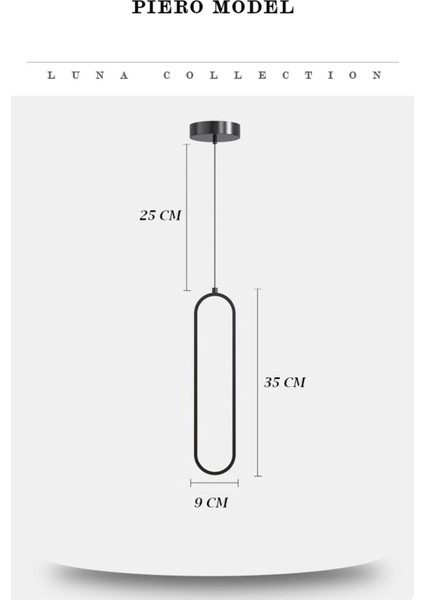 Piero Model Siyah Renk Metal Salon Mutfak Oturma Yatak Odası Modern LED Sarkıt Avize