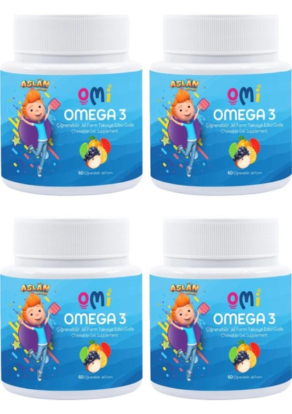 4 Adet Omega 3 Çiğnenebilir Jel Form 60 Gummies Yumuşak Şeker