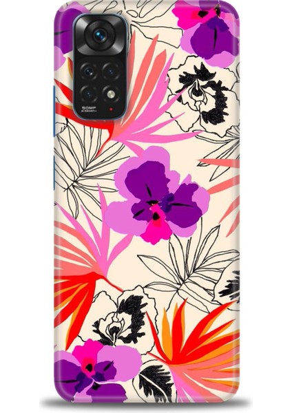 Xiaomi Redmi Note 12 4g Kılıf Hd Baskılı Kılıf - Kırmızı Mor Çiçekler