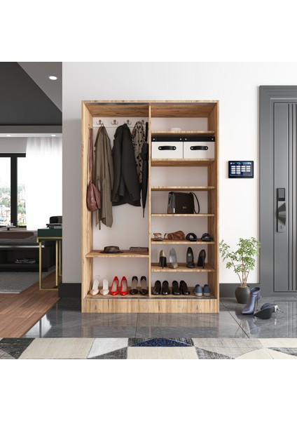 Aura Dual Pine Portmanto Vestiyer Ayakkabılık Aynalı 2 Sürgü Kapaklı