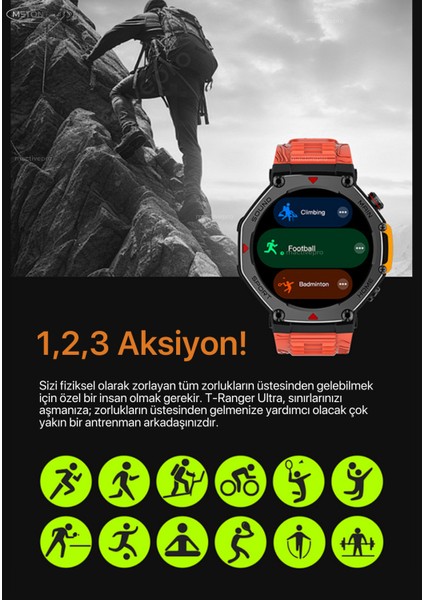 Watch T-Ranger Ultra Akıllı Saat Outdoor Güçlü ve Dayanıklı Tasarım | Gelişmiş Batarya Performansı Navigasyon Siyah Mactivepro - Harvox indirimleri