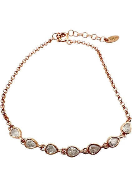 Kadın 925 Ayar Damla Taşlı Gümüş Bileklik Rose Gold