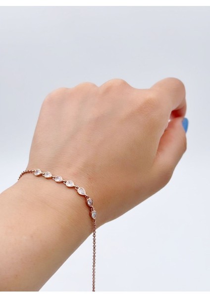 Kadın 925 Ayar Damla Taşlı Gümüş Bileklik Rose Gold fiyatları