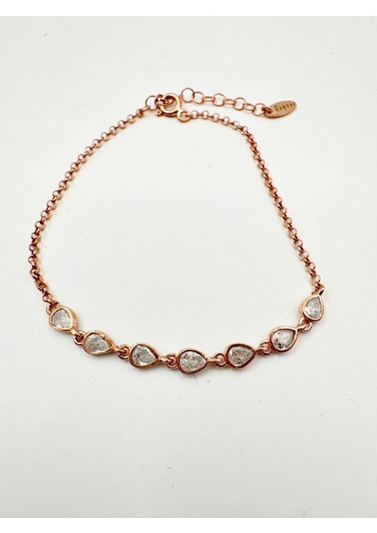 Kadın 925 Ayar Damla Taşlı Gümüş Bileklik Rose Gold indirimleri