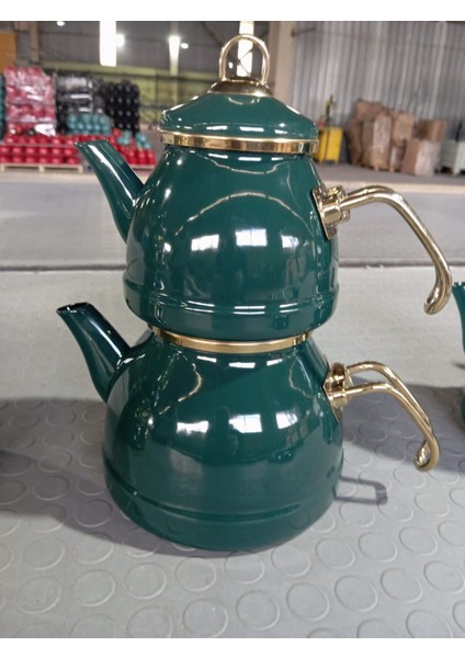 Emayye -Emaye büyük boy çaydanlık - koyu yeşil