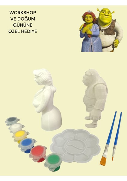Shrek ve Prenses Fiona Karakteri 3D Figür Boyama Seti
