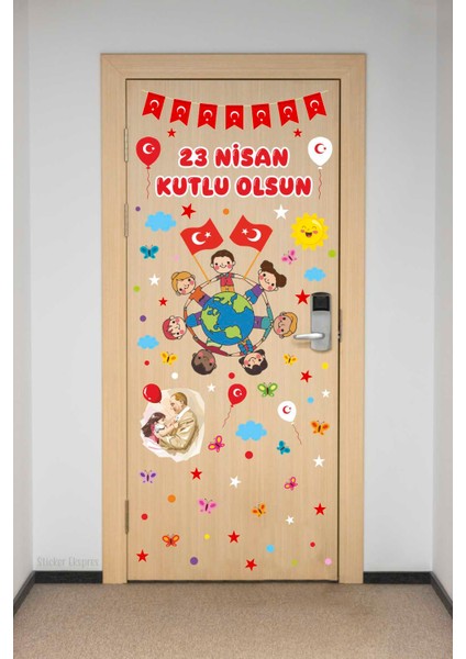 23 Nisan Ulusal Egemenlik ve Çocuk Bayramı Atatürk Cam Kapı Duvar Sticker Seti