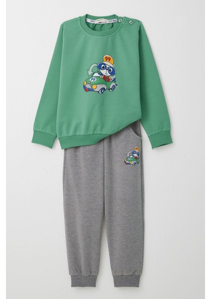 Erkek Bebek Eşofman Takım Yarışçı Ayıcık Baskılı 9 Ay-3 Yaş, Mint Yeşili