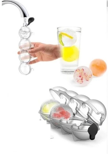 4 Bölmeli Küre Buz Topu Kalıbı - Yuvarlak Buz Topu (4415)