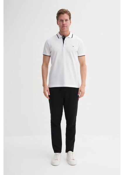 Polo Yaka Beyaz Siyah Erkek T-Shirt 4614
