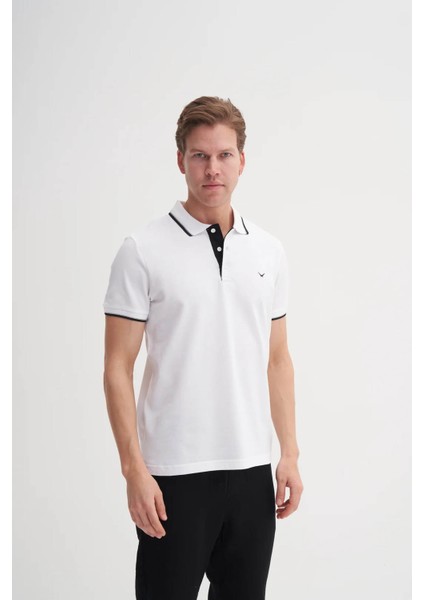 Polo Yaka Beyaz Siyah Erkek T-Shirt 4614 fiyatları