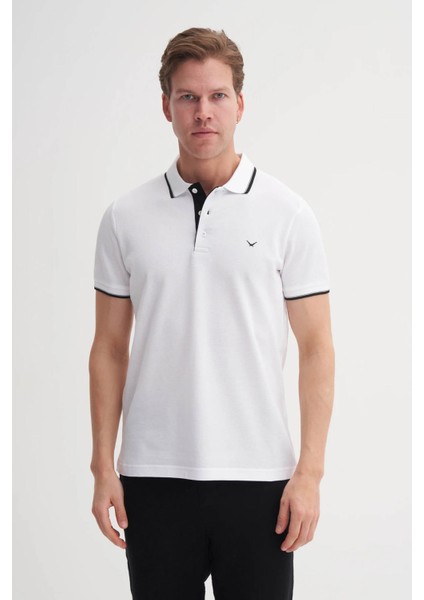 Polo Yaka Beyaz Siyah Erkek T-Shirt 4614 modelleri