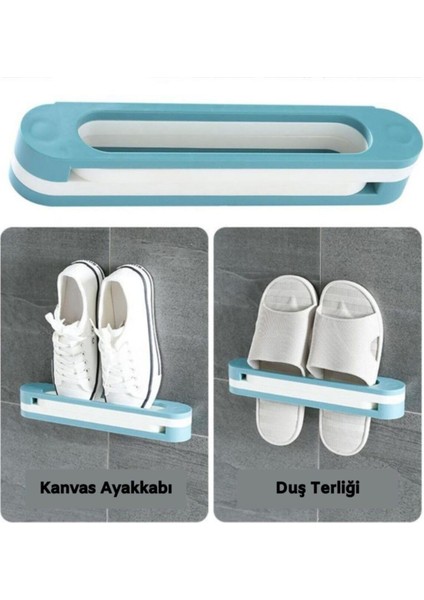 Plastik Banyo Terlik ve Havlu Tutucu Portatif Pratik Kapı Arkası Duvara Yapıştırmalı Ayakkabı Rafı