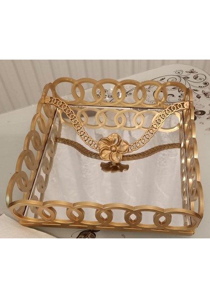 Brave Valıant 1 Adet Aynalı Halka Lüx Gold Sunum Kare Peçetelik 18X18 &dekor