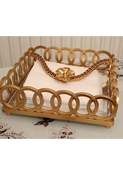 Brave Valıant 1 Adet Aynalı Halka Lüx Gold Sunum Kare Peçetelik 18X18 &dekor