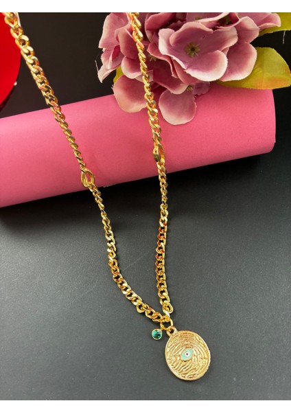Altın Kaplama Mavi Gözlü Nazar Boncuklu Kolye