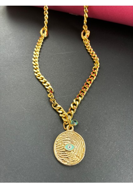 Altın Kaplama Mavi Gözlü Nazar Boncuklu Kolye fırsatları