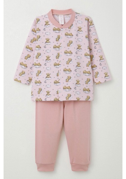Kız Bebek Pijama Takımı Gökyüzü Temalı Hayalci Ayıcık Desenli 4 Ay-1 Yaş, Pembe