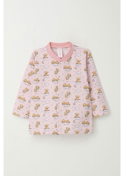 Kız Bebek Pijama Takımı Gökyüzü Temalı Hayalci Ayıcık Desenli 4 Ay-1 Yaş, Pembe