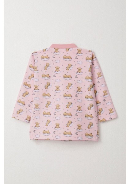 Kız Bebek Pijama Takımı Gökyüzü Temalı Hayalci Ayıcık Desenli 4 Ay-1 Yaş, Pembe