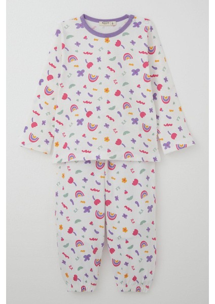 Kız Çocuk Pijama Takımı Baharın Renkleri 1-3 Yaş, Beyaz