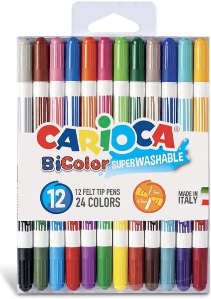 Bicolor Süper Yıkanabilir Çift Uçlu Keçeli Boya Kalemi 12'li 24 Renk