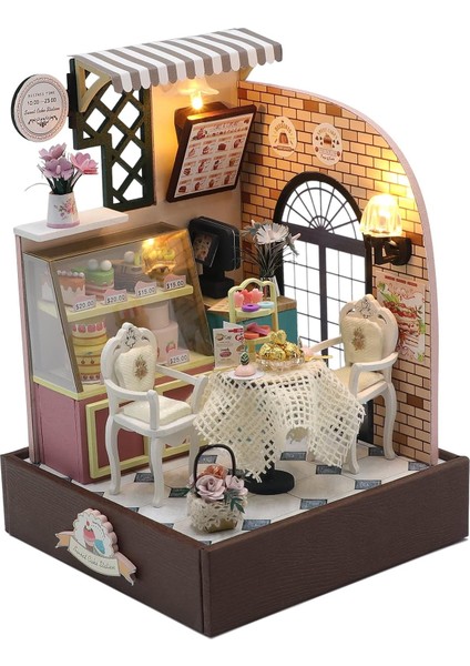 Maket Kiti, Vintage Pastane Temalı - LED Işıklı Ahşap Dıy Hobi Seti - Kendin Yap Tatlı Evi - Nostaljik Hediyelik Dekor Seti