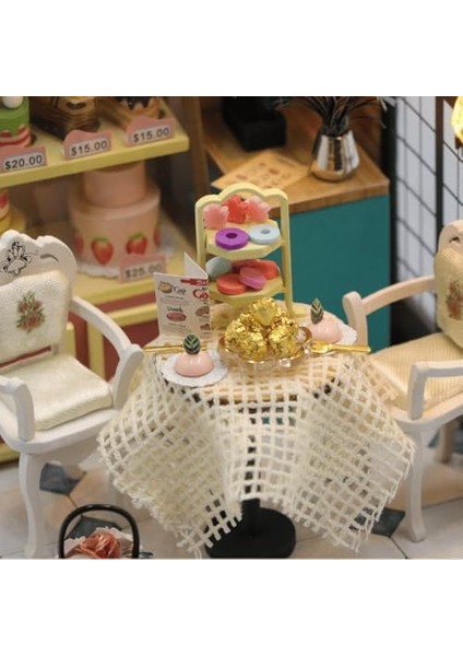 Maket Kiti, Vintage Pastane Temalı - LED Işıklı Ahşap Dıy Hobi Seti - Kendin Yap Tatlı Evi - Nostaljik Hediyelik Dekor Seti