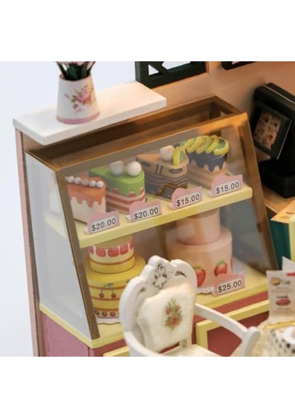 Maket Kiti, Vintage Pastane Temalı - LED Işıklı Ahşap Dıy Hobi Seti - Kendin Yap Tatlı Evi - Nostaljik Hediyelik Dekor Seti