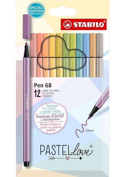 Pen 68 Pastellove - Keçe Uçlu Boya Kalemi - 12'li Paket - Çeşitli Renkler