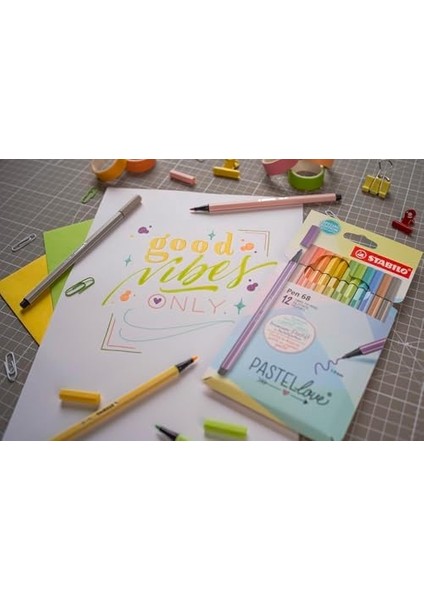 Pen 68 Pastellove - Keçe Uçlu Boya Kalemi - 12'li Paket - Çeşitli Renkler