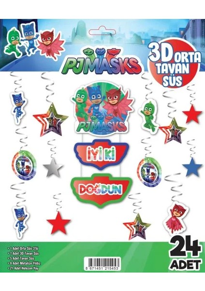 3D 24 Lü Tavan Süsü Pj-Masks