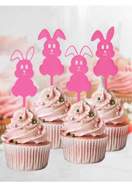 Tavşanlar 4'lü Doğum Günü Süsü Pasta Cupcake Kürdanı Yeniden Kullanılabilir Tatlı Kek Topper