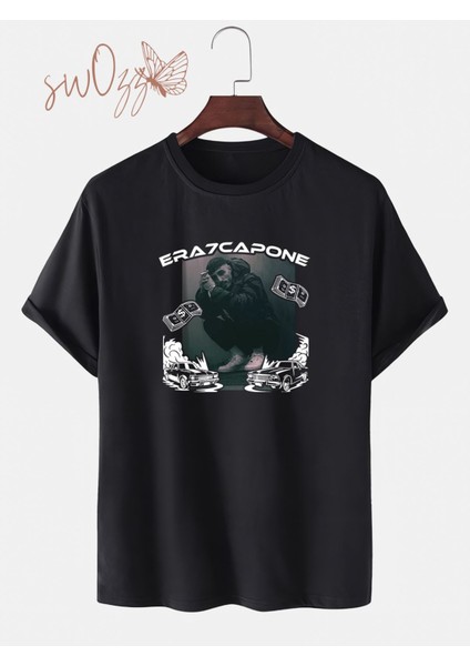 ERA7CAPONE Özel Tasarım Siyah Oversize Tshirt