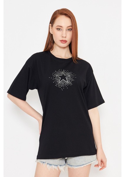 Taş Baskılı Yıldız Tshirt Oversize