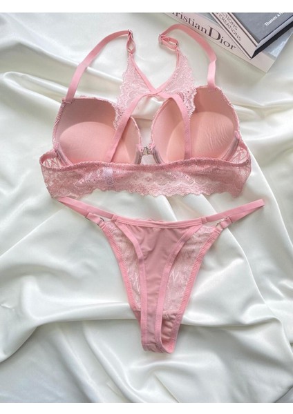 Pembe Destekli Sütyen Takımı Önden Kapamalı Iç Çamaşır Sütyen Tanga Set Kadın Iç Giyim fırsatları