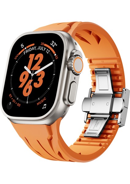 Apple Watch Ultra 49MM KRD-127 Metal Tokalı Silikon Kordon-Turuncu