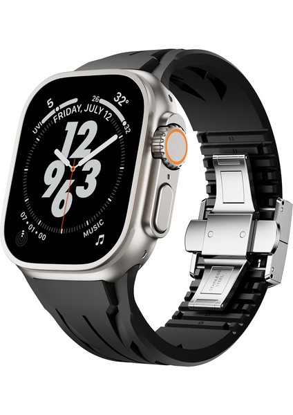 Apple Watch Ultra 49MM KRD-127 Metal Tokalı Silikon Kordon-Siyah