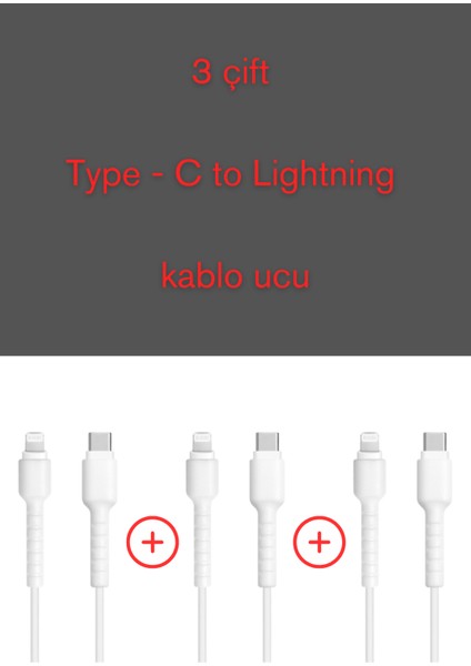 3 Çift Type-C to Lightning Şarj Kablo Ucu Koruyucu