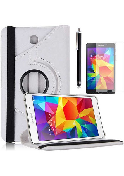Samsung Galaxy Tab 4 7.0 T230 Uyumlu Zore Dönebilen Standlı Kılıf-Beyaz