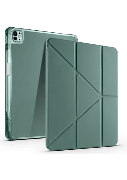 Apple iPad Air 13 2025 M3 Kılıf Zore Tri Folding Kalem Bölmeli Standlı Kılıf - Yeşil