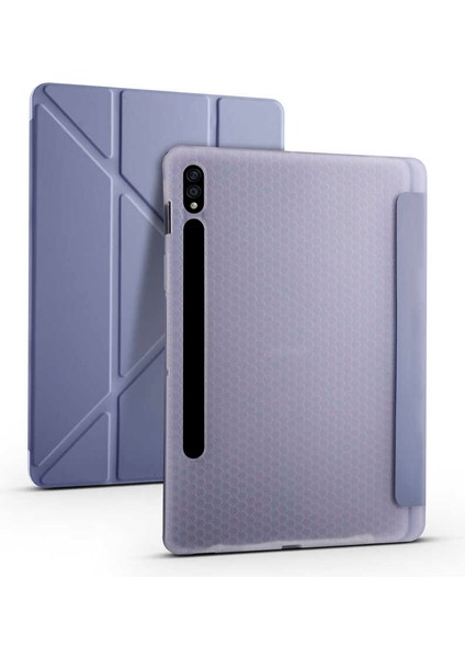 Samsung Galaxy Tab S7 Plus T970 Kılıf Uyumlu Zore Tri Folding Kalem Bölmeli Standlı Kılıf-Mor