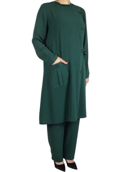 Kadın Önden Tek Cepli Sahte Düğme Detaylı Pantolon Beli Lastikli Ikili Takım fiyatları